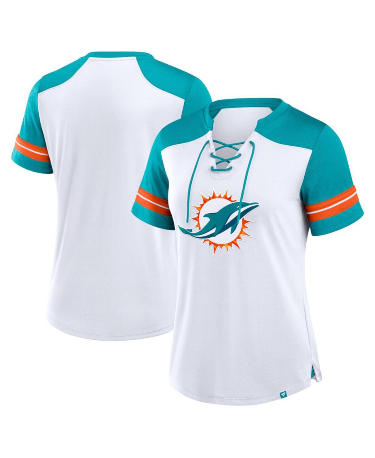 Футболка Miami Dolphins с фольгированным принтом, вырезом и шнуровкой, 100% полиэстер Fanatics