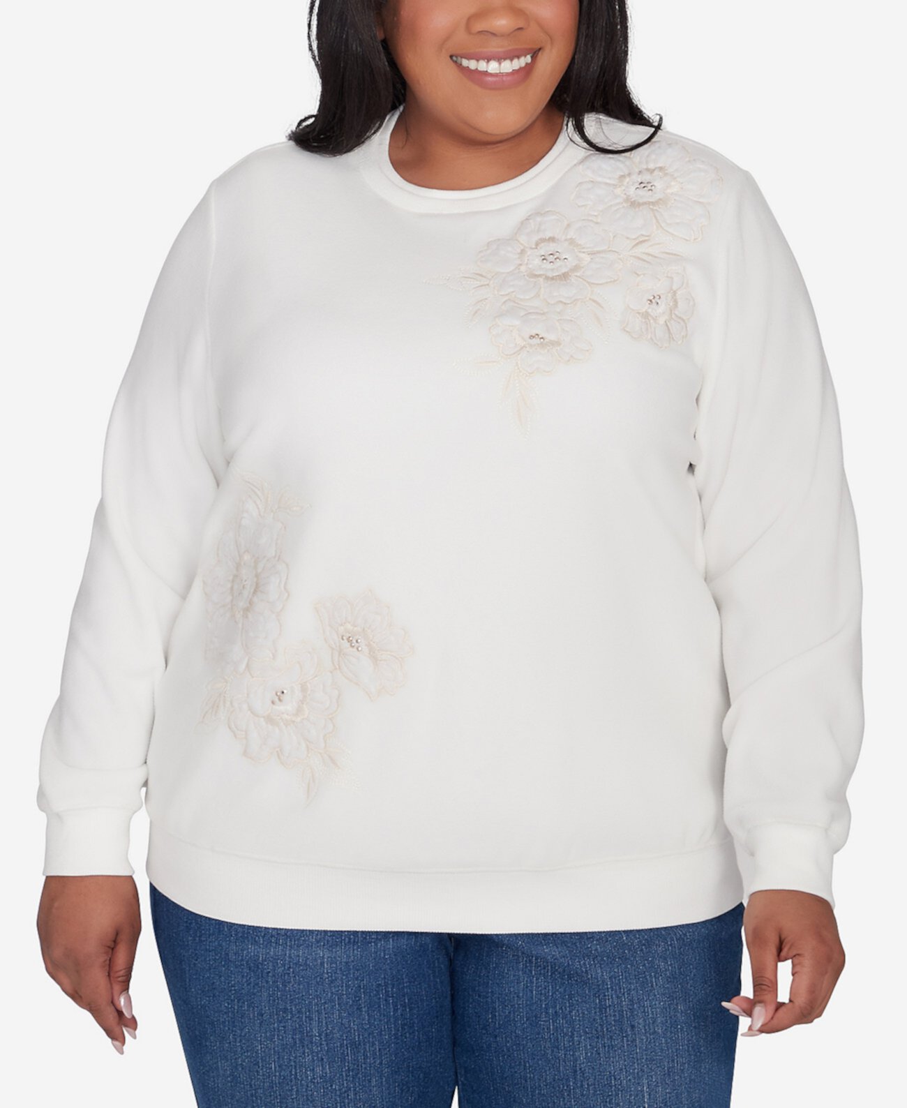 Женский Пуловер Alfred Dunner Plus Size Classic Sherpa Floral Embroidered Alfred Dunner