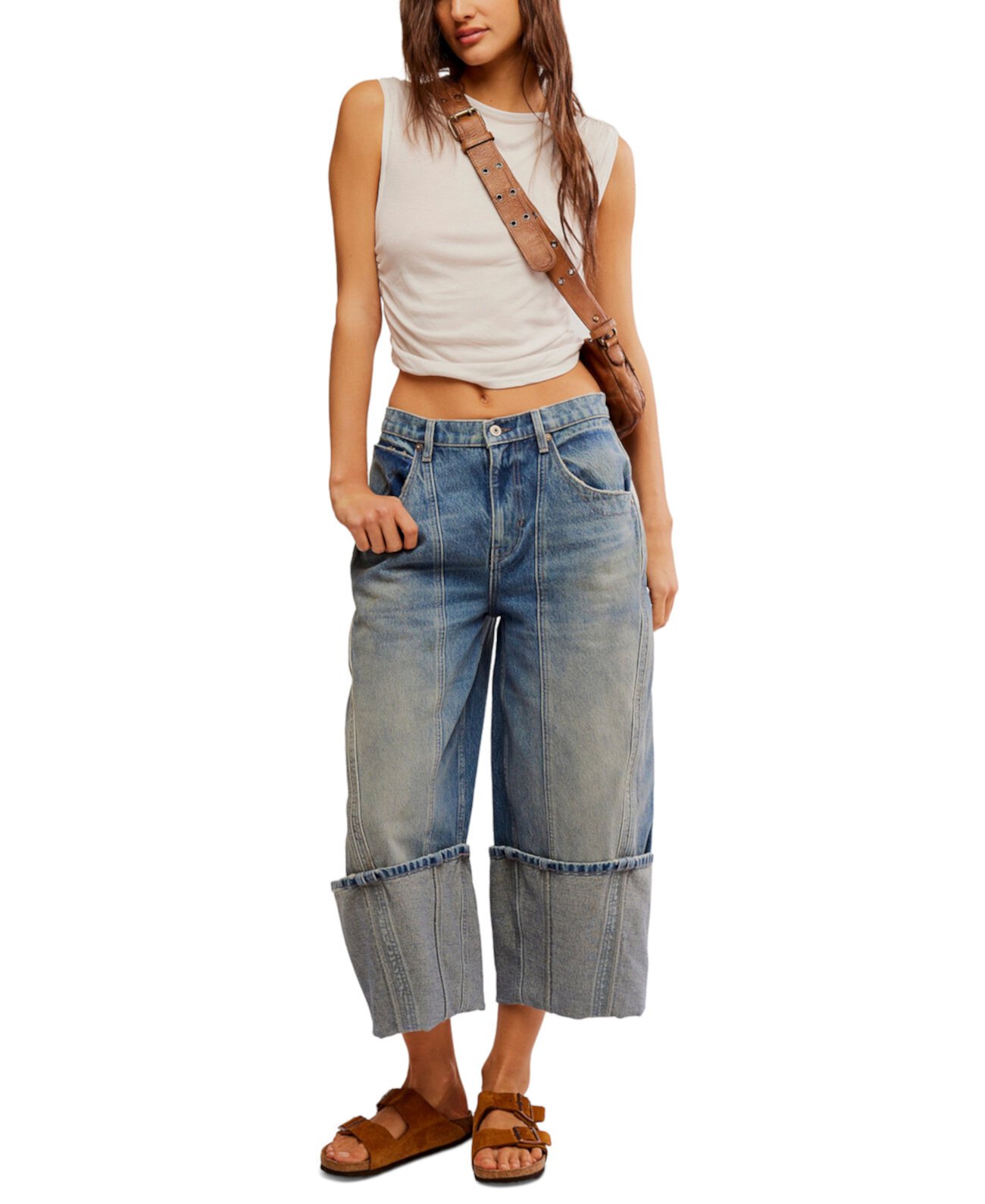 Женские Укороченные джинсы Free People High-Rise Cuffed Barrel Free People