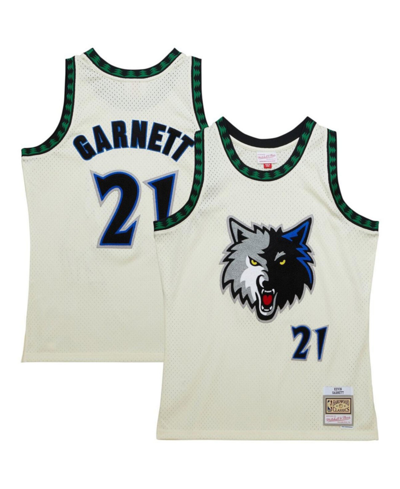 Мужское Джерси Mitchell & Ness Kevin Garnett Cream Minnesota Timberwolves Chainstitch Swingman Mitchell & Ness