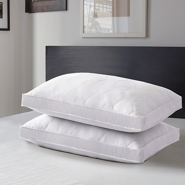 Unikome 2 Pack Quilted Down Feather Gusset Bed Pillows with Ultra Soft Peach Skin UNIKOME