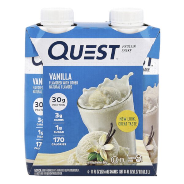 Protein Shake, Vanilla, 4 Shakes, 11 fl oz (Жидкие унции) (325 ml) Each Quest Nutrition