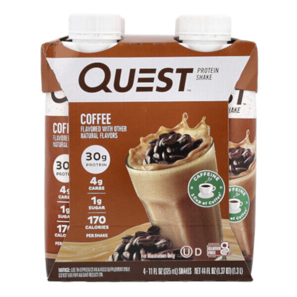 Protein Shake, Coffee, 4 Shakes, 11 fl oz (Жидкие унции) (325 ml) Each Quest Nutrition