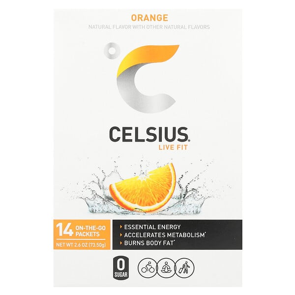 Live Fit, Orange, 14 On-The-Go Packets (Пакеты ), 0.19 oz (Унции) (5.25 g) Each Celsius