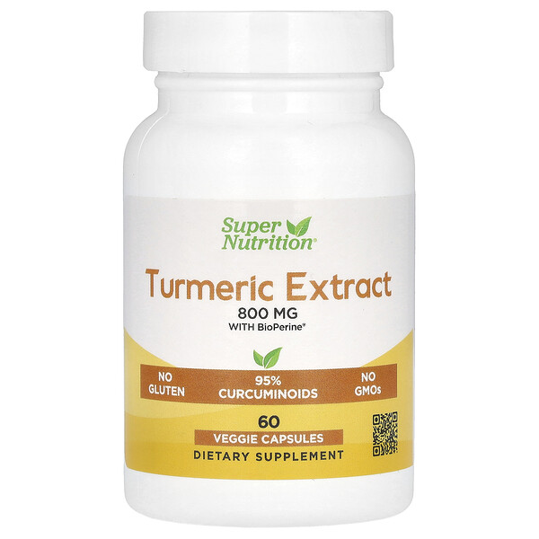 Turmeric Extract with BioPerine, 800 mg, 60 Veggie Capsules (Капсулы на растительной основе) Super Nutrition