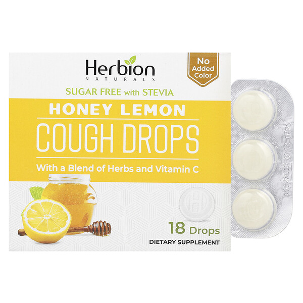 Cough Drops (Капли), Sugar Free, Honey Lemon, 18 Drops Herbion