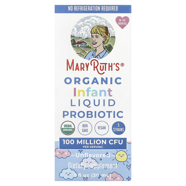 Organic Infant Liquid (Жидкость) Probiotic, 6-12 Months, Unflavored (Без вкуса), 100 Million CFU, 1 fl oz (Жидкие унции) (30 ml) MaryRuth's