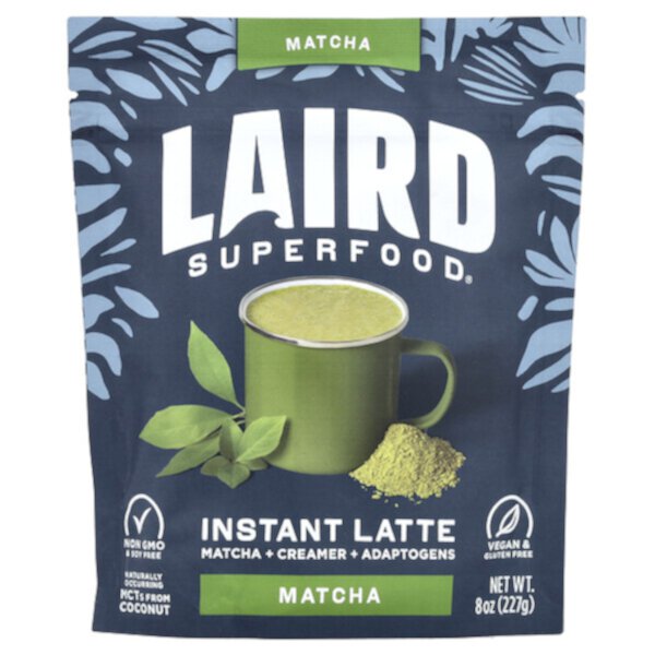 Веганский инстант латте с матча и адаптогенами, без лактозы, 227 г Laird Superfood