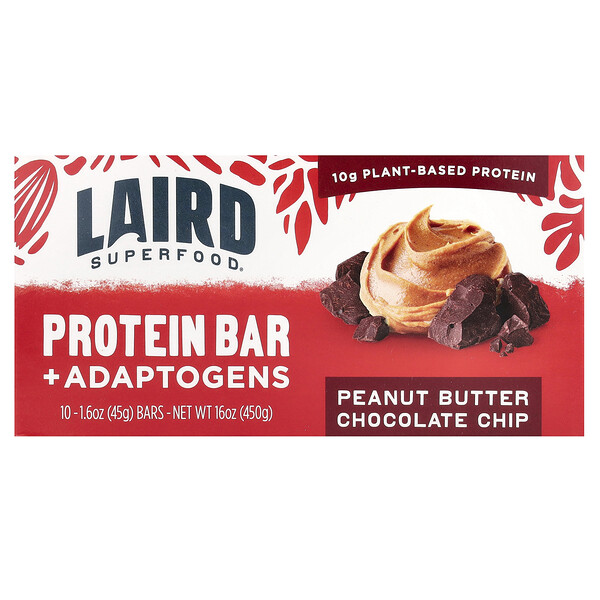 Протеиновый батончик с адаптогенами, шоколад с арахисом, 10 шт по 45 г Laird Superfood