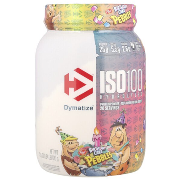 ISO100® Hydrolyzed, 100% Whey Protein Isolate, Pebbles™ Birthday Cake, 1.34 lbs (610 g) Dymatize