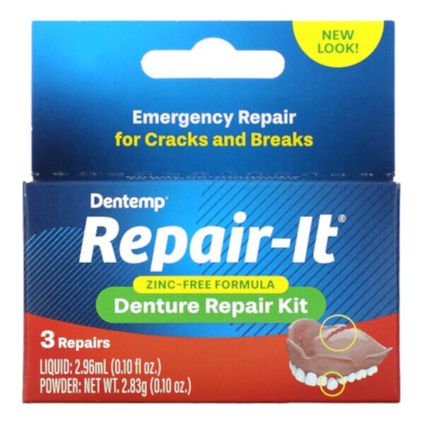 Repair-It, Denture Repair Kit, 3 Repairs Dentemp