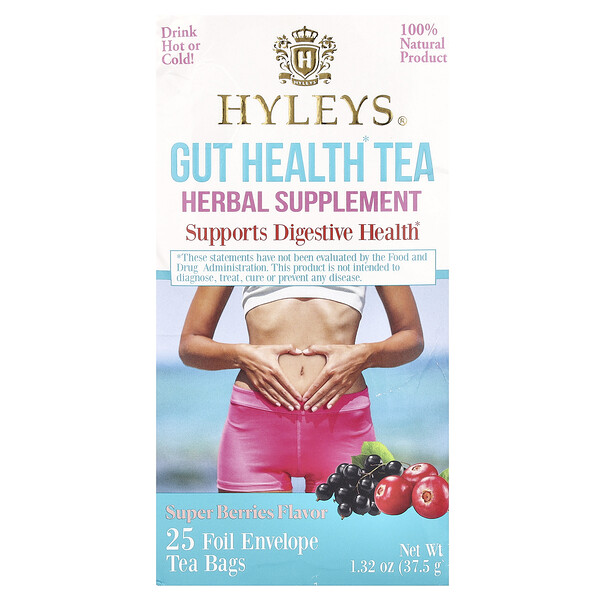 Gut Health Tea, Super Berries , 25 Foil Envelope Tea Bags (Чайные пакетики), 1.32 oz (Унции) (37.5 g) Hyleys Tea