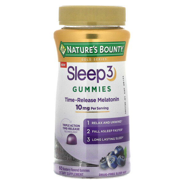 Sleep 3 Gummies (Жевательные конфеты), Blueberry, 10 mg, 60 Gummies (5 mg per Gummy) Nature's Bounty