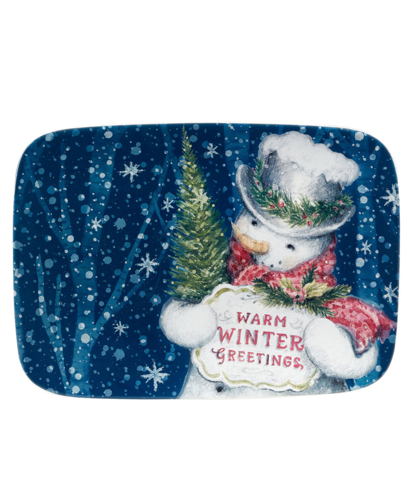 Snowman Greetings Rectangular Serving Platter Certified International