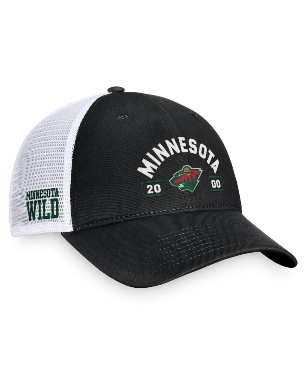 Мужская регулируемая черно-белая кепка Minnesota Wild Free Kick Trucker с вышивкой Fanatics