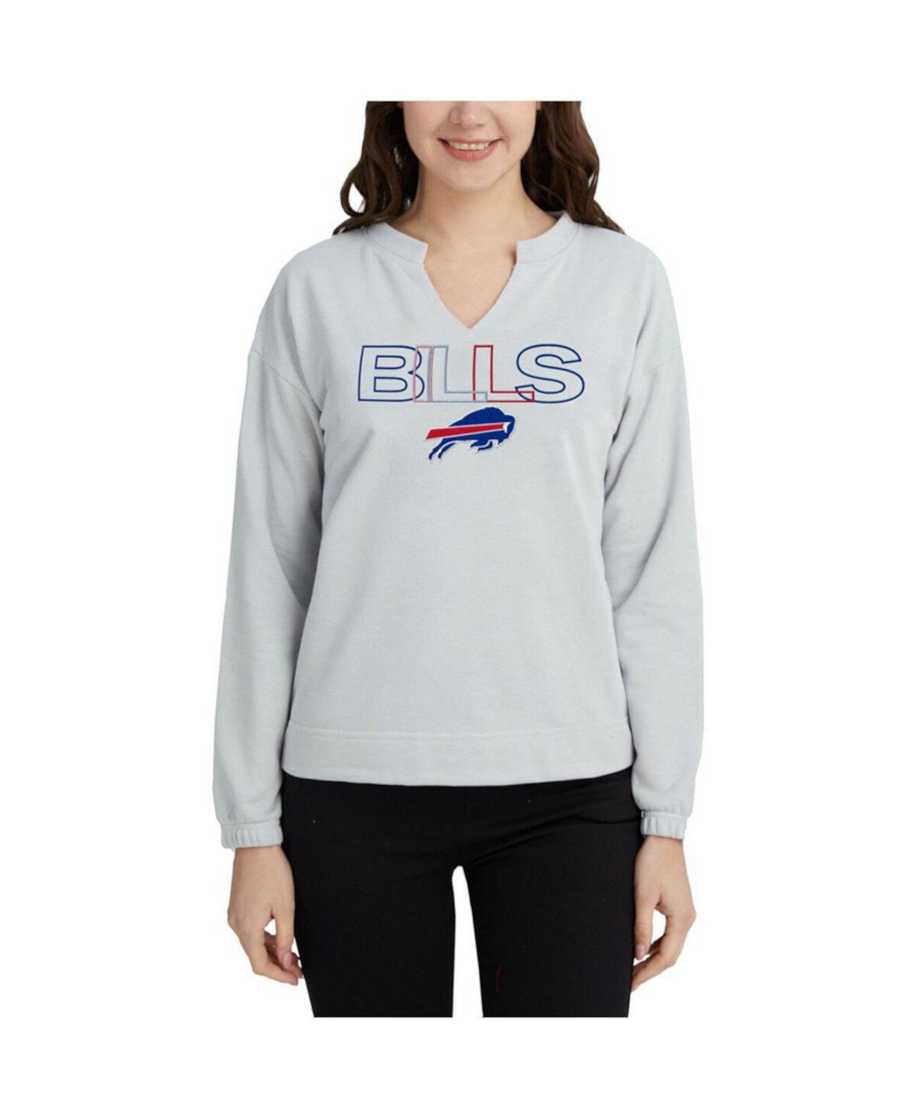 Женское Джерси Concepts Sport Gray Buffalo Bills Sunray Notch Neck Long Sleeve T-Shirt Concepts Sport