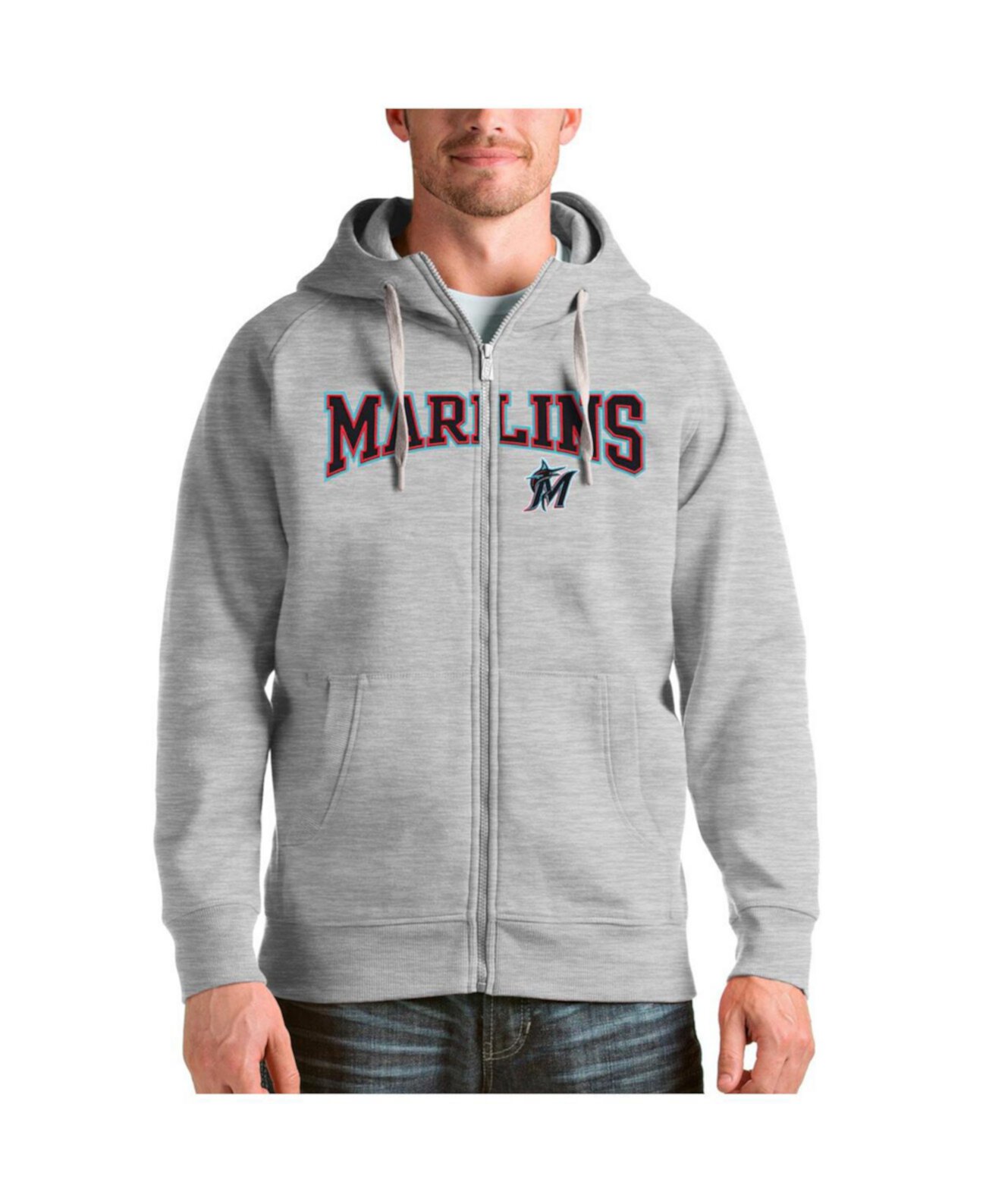 Мужское Худи Antigua Miami Marlins Team Logo Victory Full-Zip Antigua