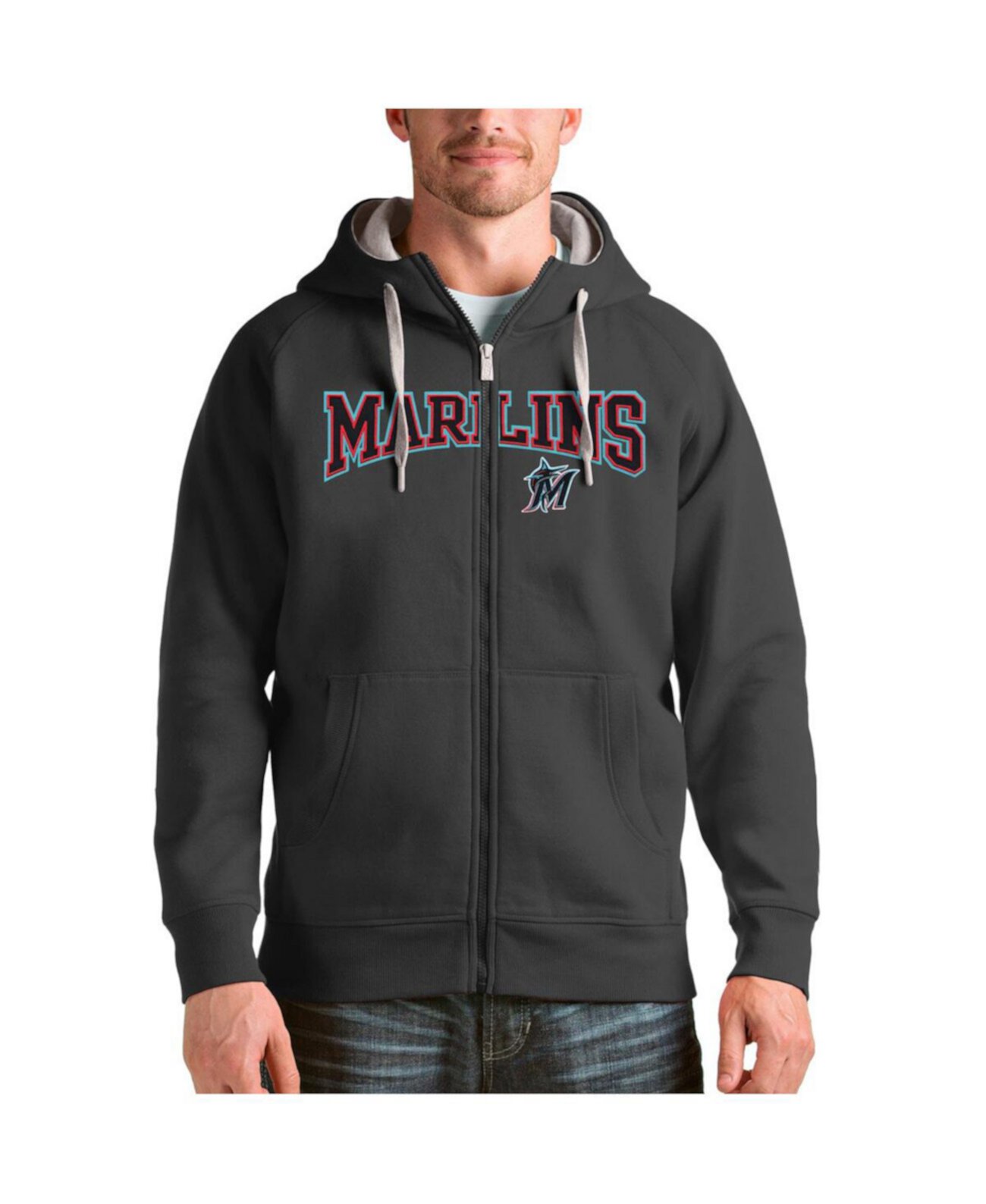 Мужское Худи Antigua Miami Marlins Team Logo Victory Full-Zip Antigua