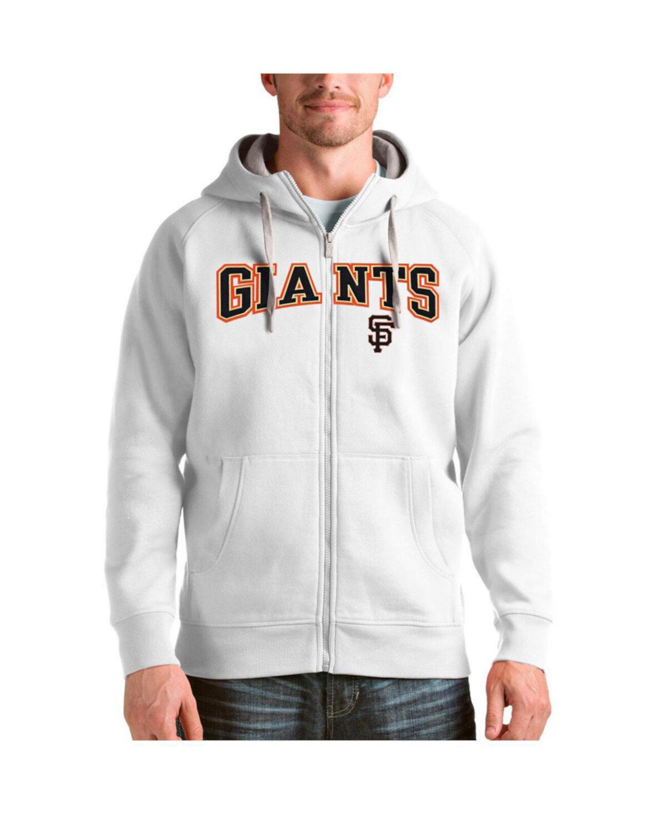 Мужское Худи Antigua White San Francisco Giants Team Logo Victory Full-Zip Antigua