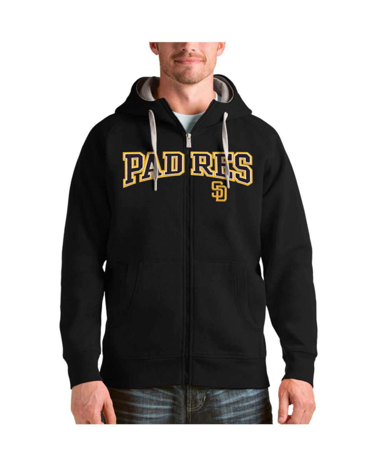 Мужское Худи Antigua Black San Diego Padres Team Logo Victory Full-Zip Antigua