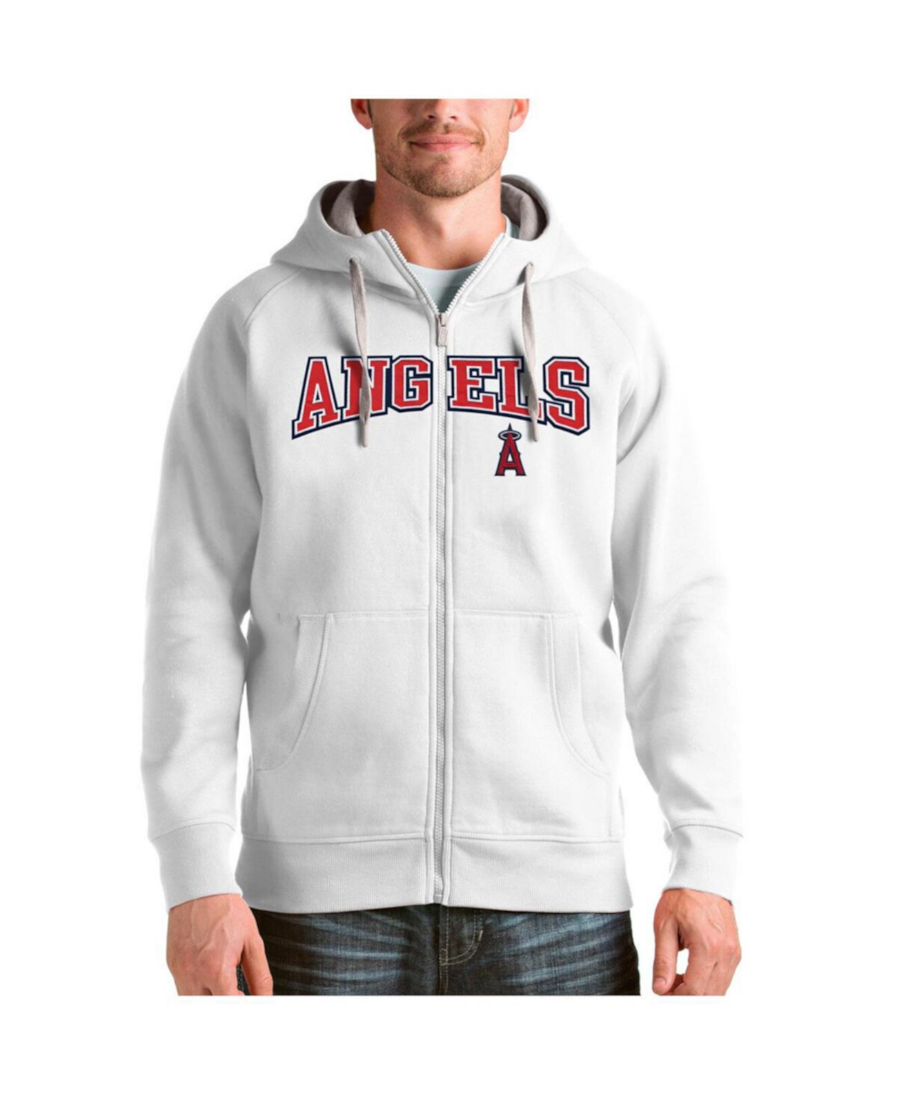 Мужское Худи Antigua White Los Angeles Angels Team Logo Victory Full-Zip Antigua