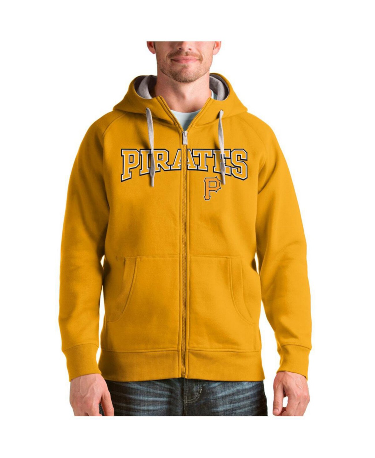 Мужское Худи Antigua Gold Pittsburgh Pirates Team Logo Victory Full-Zip Antigua