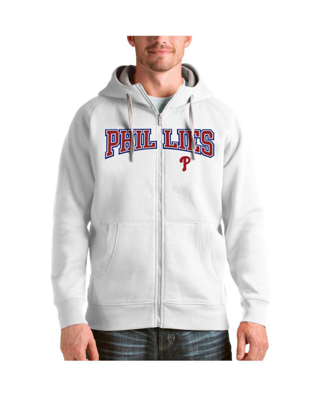 Мужское Худи Antigua White Philadelphia Phillies Team Logo Victory Full-Zip Antigua