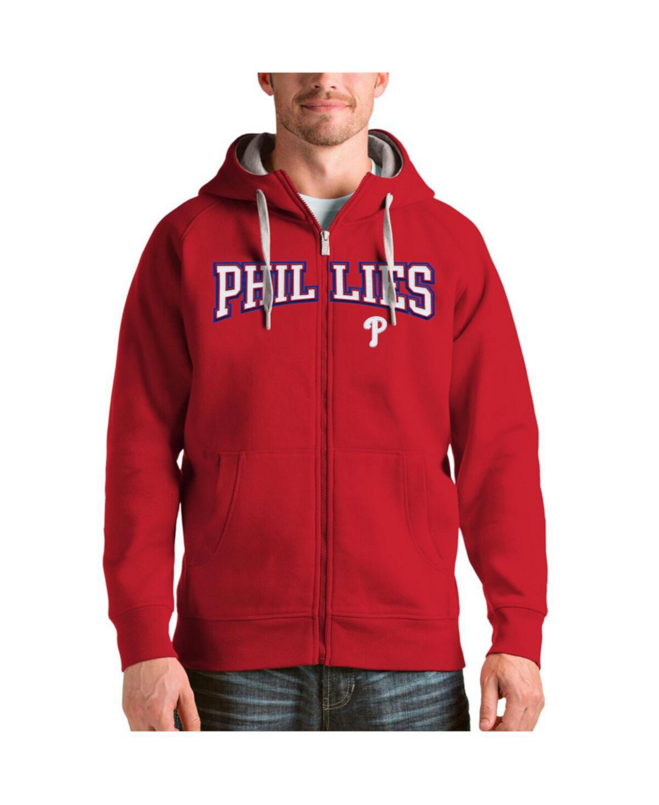 Мужское Худи Antigua Philadelphia Phillies Team Logo Victory Full-Zip Antigua