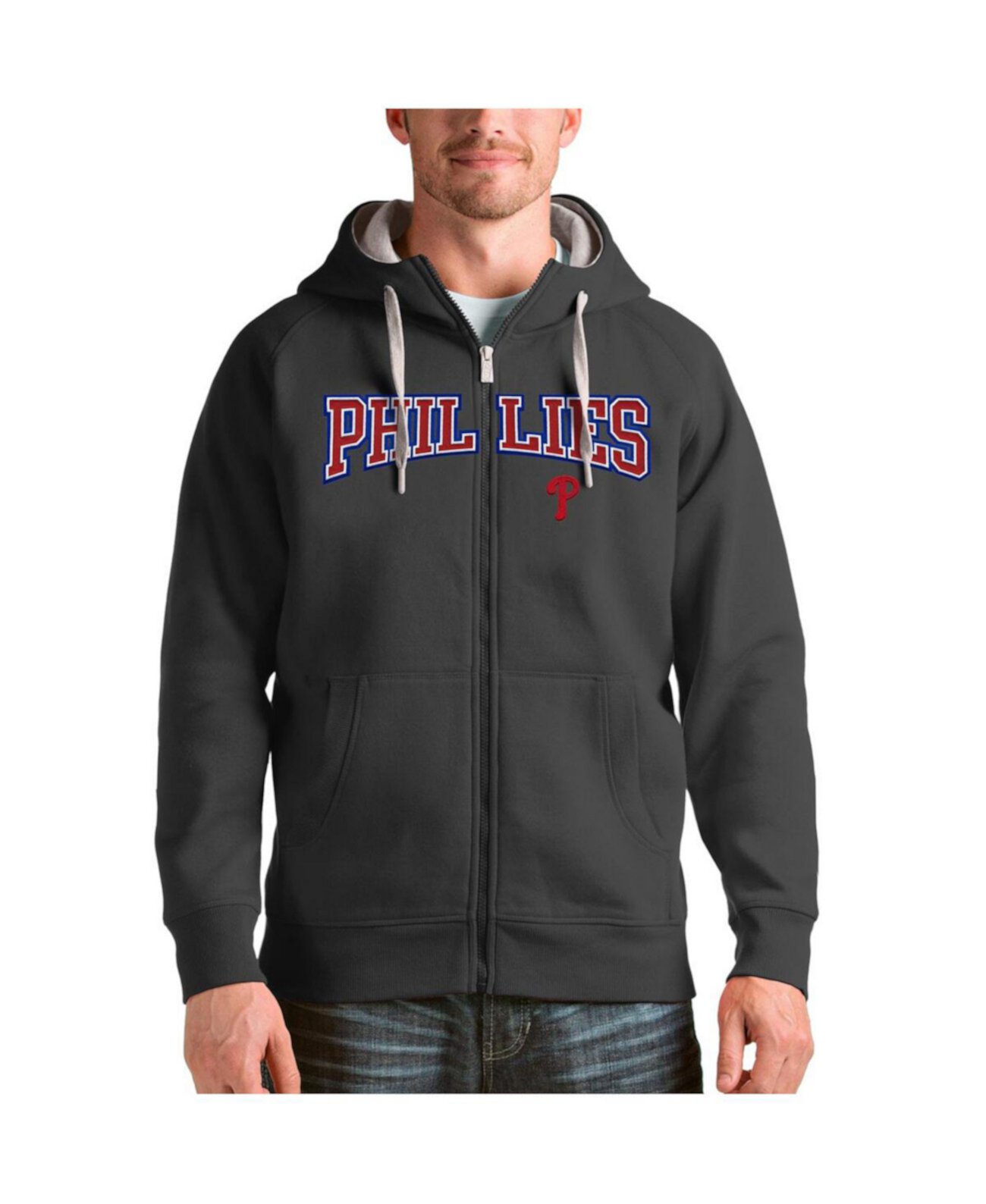 Мужское Худи Antigua Charcoal Philadelphia Phillies Team Logo Victory Full-Zip Antigua