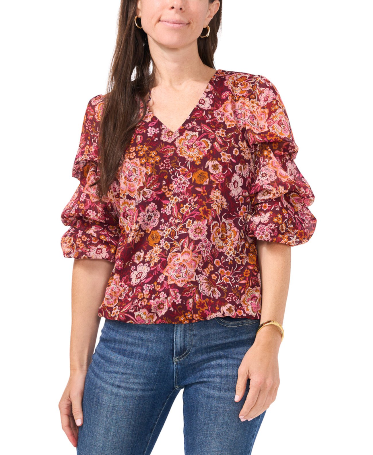 Женская Блузка Sam & Jess Petite Paisley-Print Lantern-Sleeve Top Sam & Jess