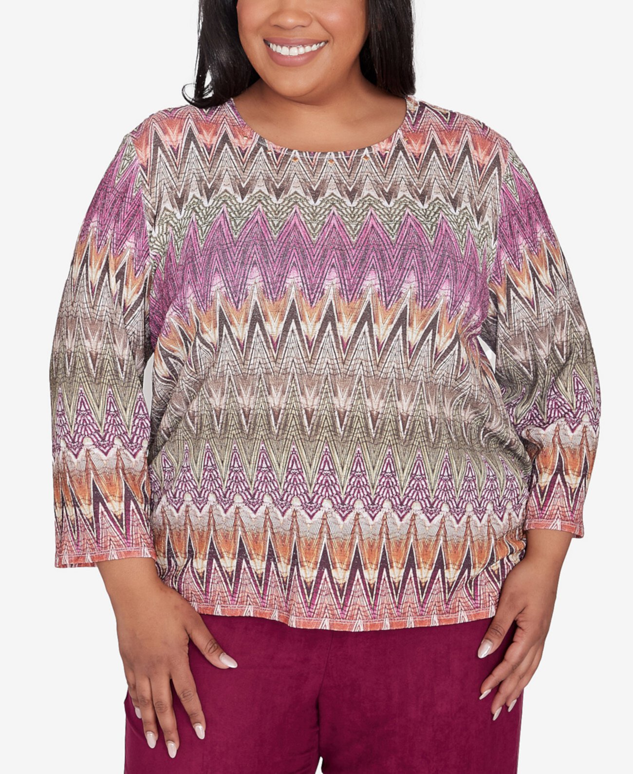 Женская Блузка Alfred Dunner Plus Size Wine Country Chevron Alfred Dunner