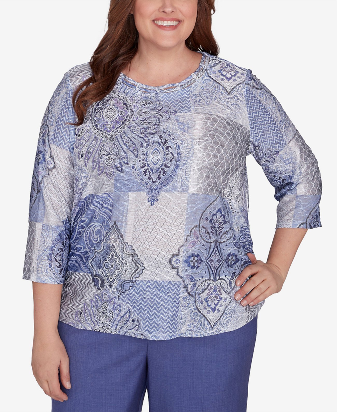 Женская Блузка Alfred Dunner Plus Size Worth Avenue с Мозаичным Паттерном из Бусин Alfred Dunner