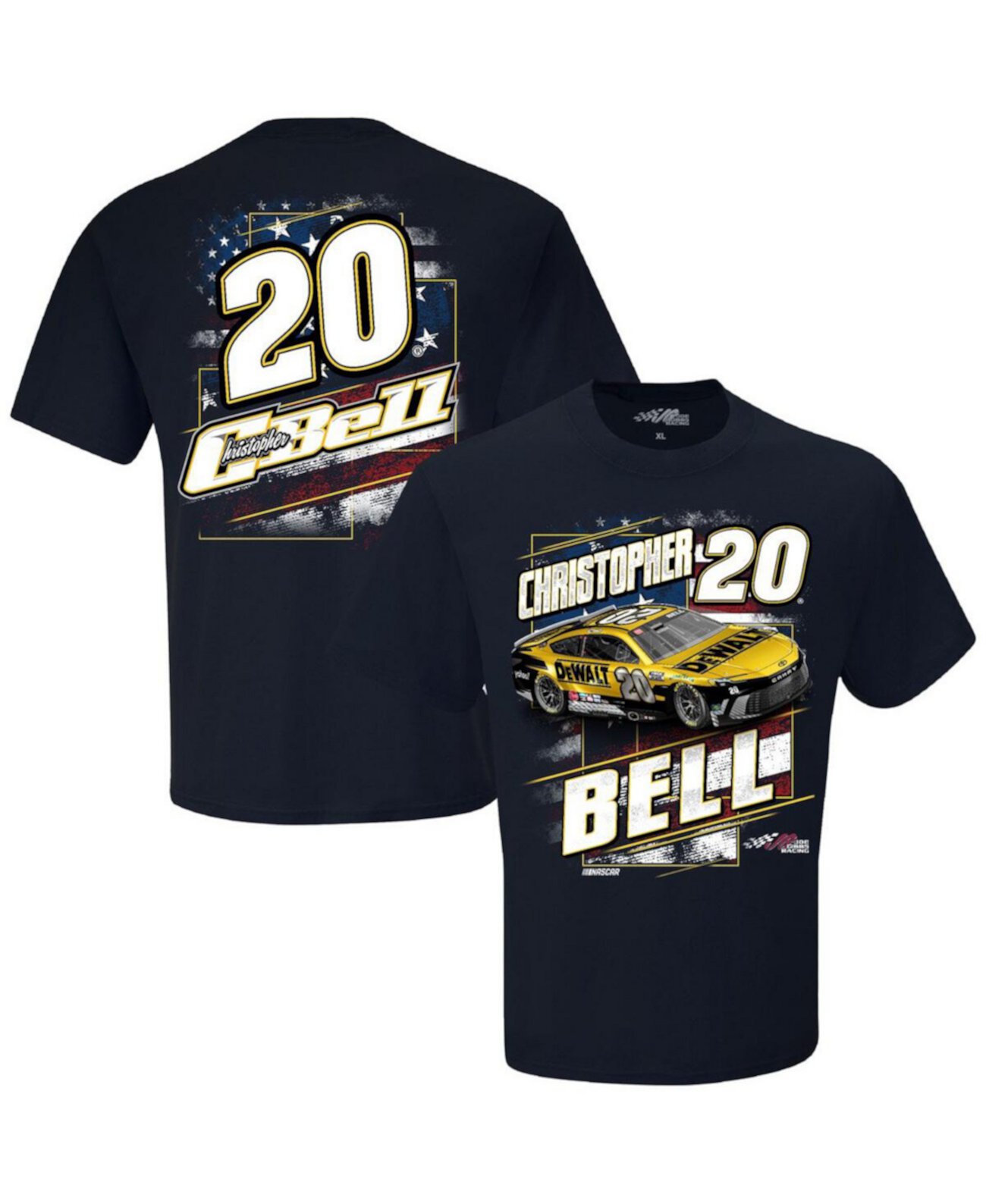 Мужская Джерси Joe Gibbs Racing Team Collection Christopher Bell DeWalt Патриотическая Футболка Joe Gibbs Racing Team Collection