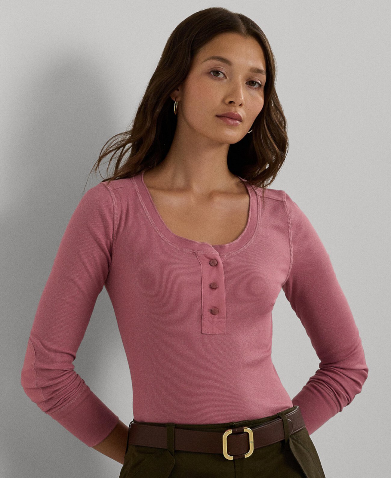 Женская Футболка LAUREN Ralph Lauren Rib-Knit Henley LAUREN Ralph Lauren