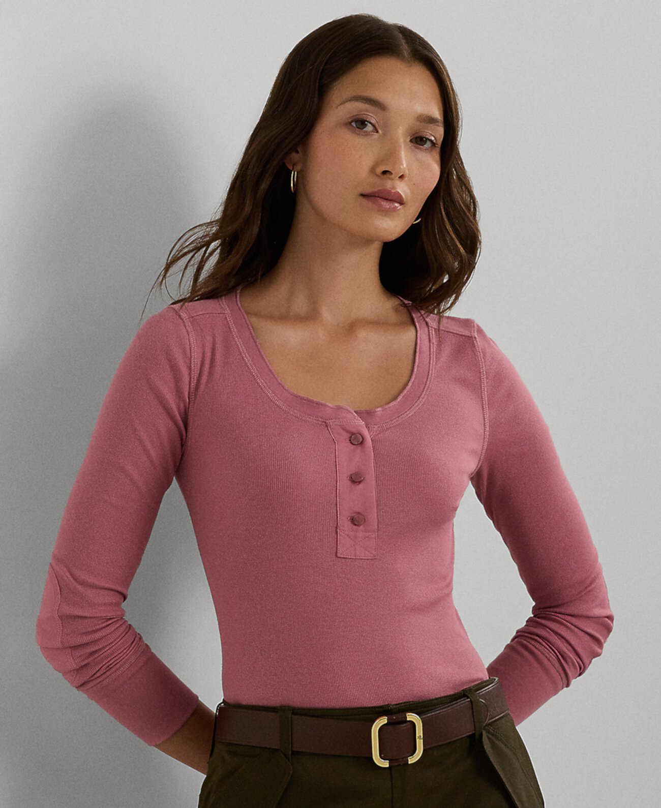 Женская Футболка LAUREN Ralph Lauren Petite Ribbed Henley LAUREN Ralph Lauren