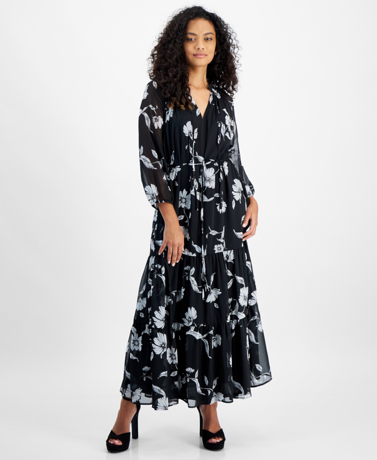 Женское Платье Tinsel Petite Paisley-Print Tiered 3/4-Sleeve Maxi Tinsel