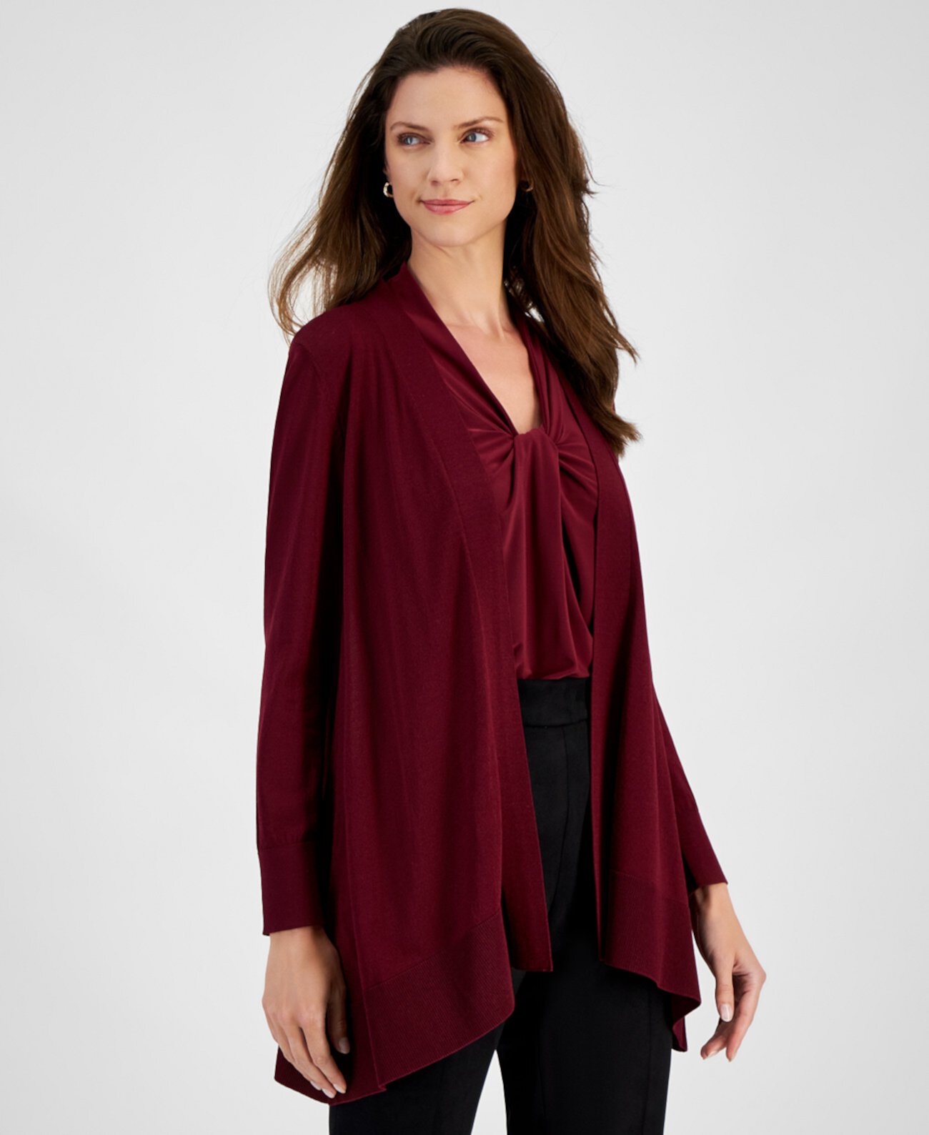 Petite Open-Front Long Sleeve Cardigan Kasper