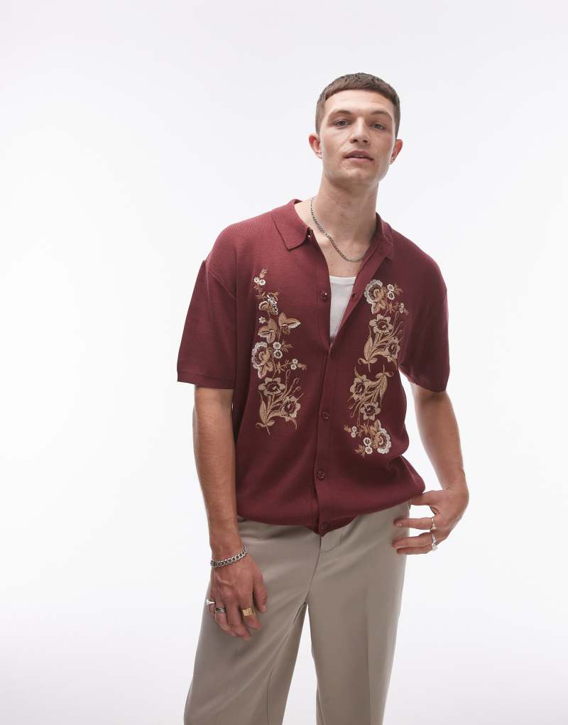 Мужская Поло рубашка Topman Relaxed Floral Embroidered TOPMAN