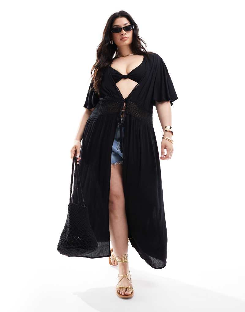 Женский Кардиган Yours crinkle beach cover-up в черном Yours