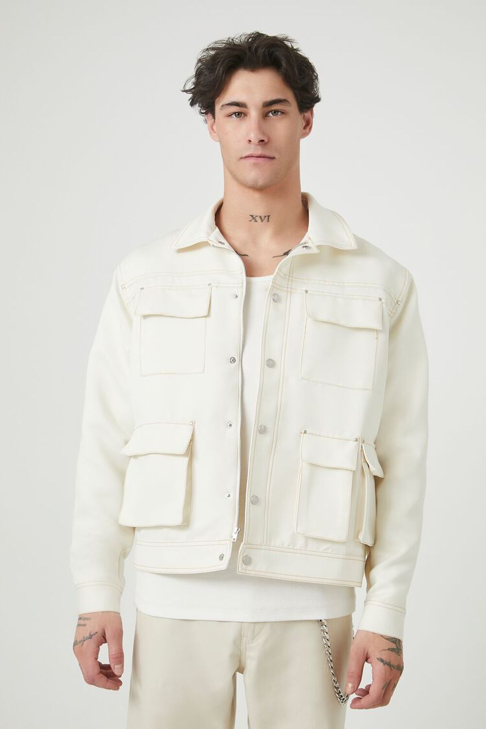 Мужская Повседневная куртка FOREVER21 Cargo Trucker Jacket FOREVER21