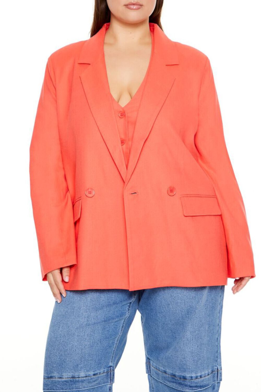 Plus Size Double-Breasted Blazer FOREVER21