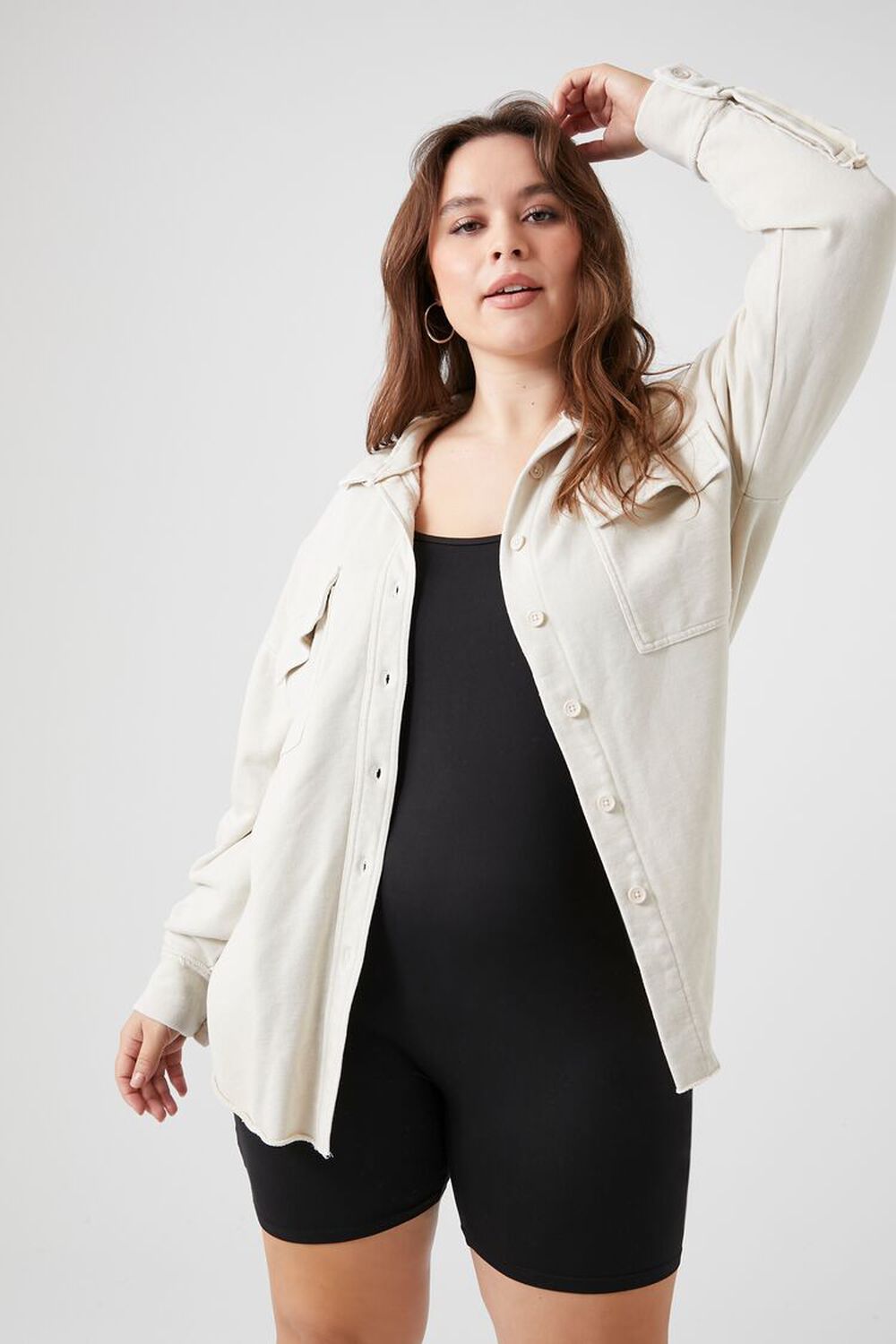 Plus Size French Terry Shacket FOREVER21