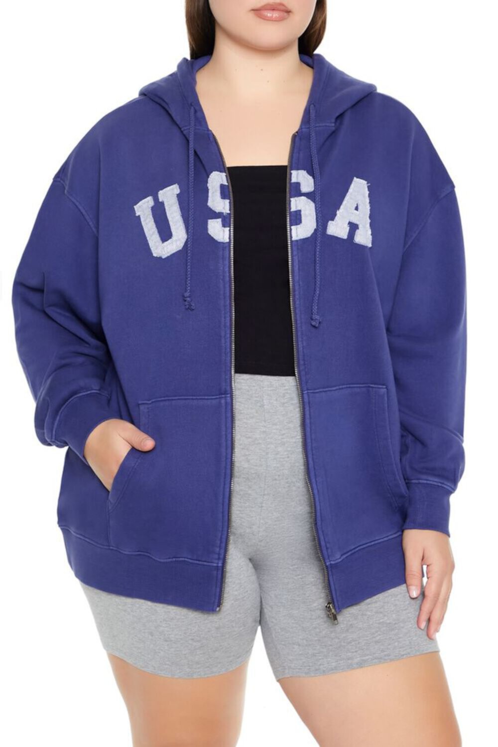 Plus Size Usa Zip-Up Hoodie FOREVER21