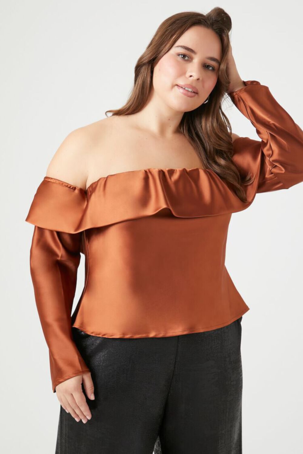 Plus Size Satin Off-The-Shoulder Top FOREVER21