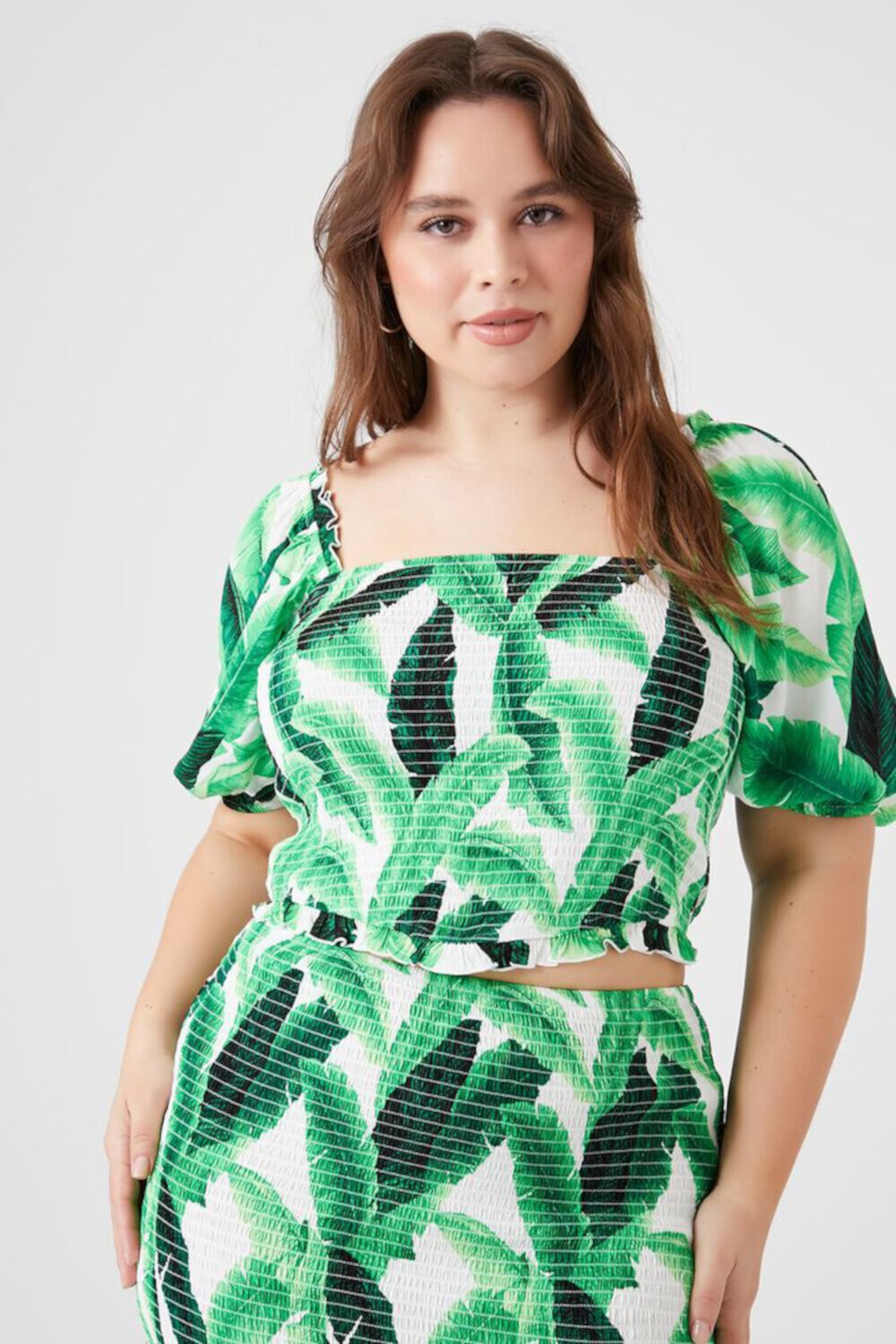 Plus Size Tropical Leaf Print Top FOREVER21