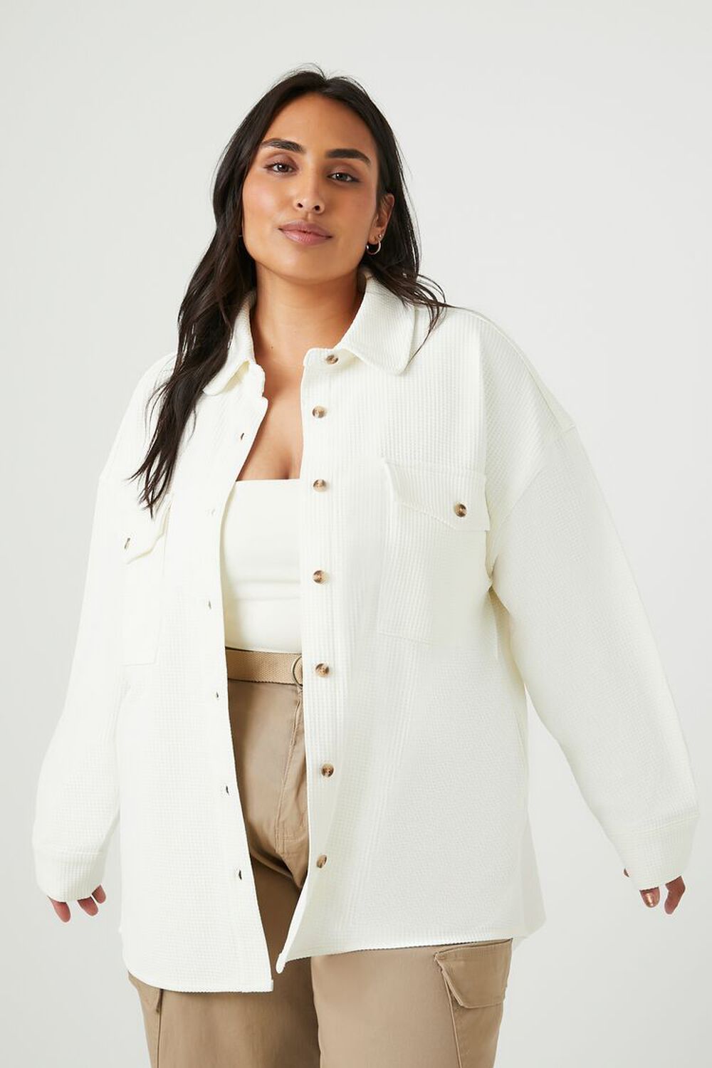 Plus Size Drop-Sleeve Shacket FOREVER21