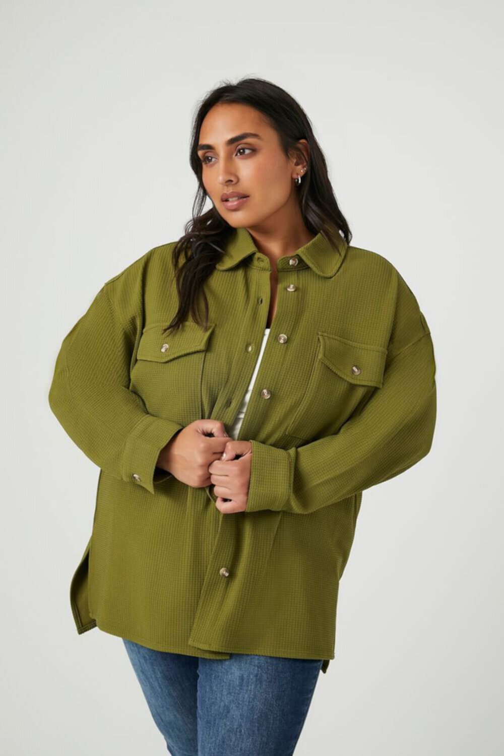 Plus Size Drop-Sleeve Shacket FOREVER21