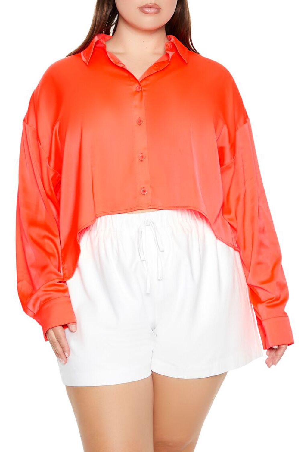 Plus Size High-Low Satin Shirt FOREVER21