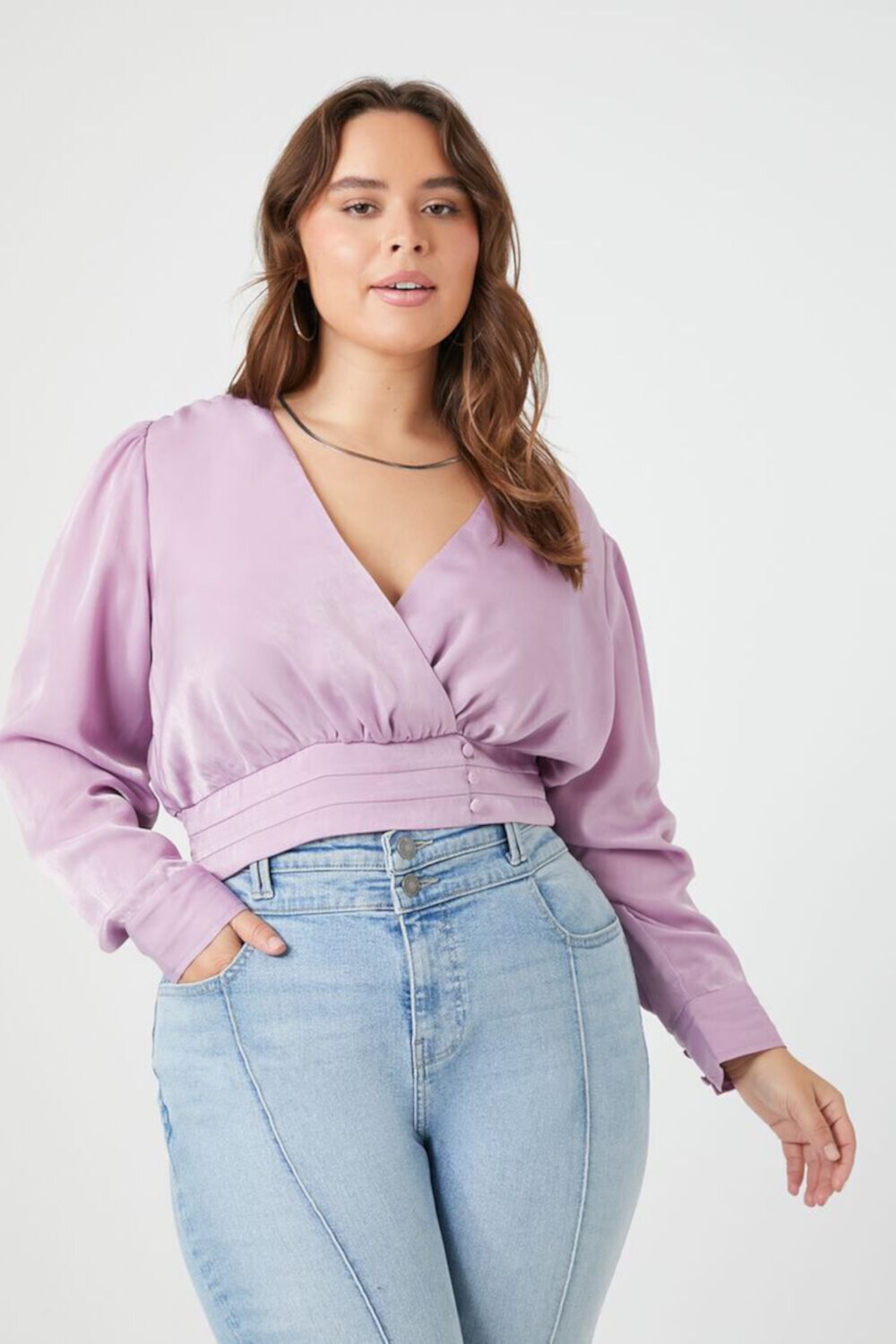 Plus Size Satin Surplice Crop Top FOREVER21