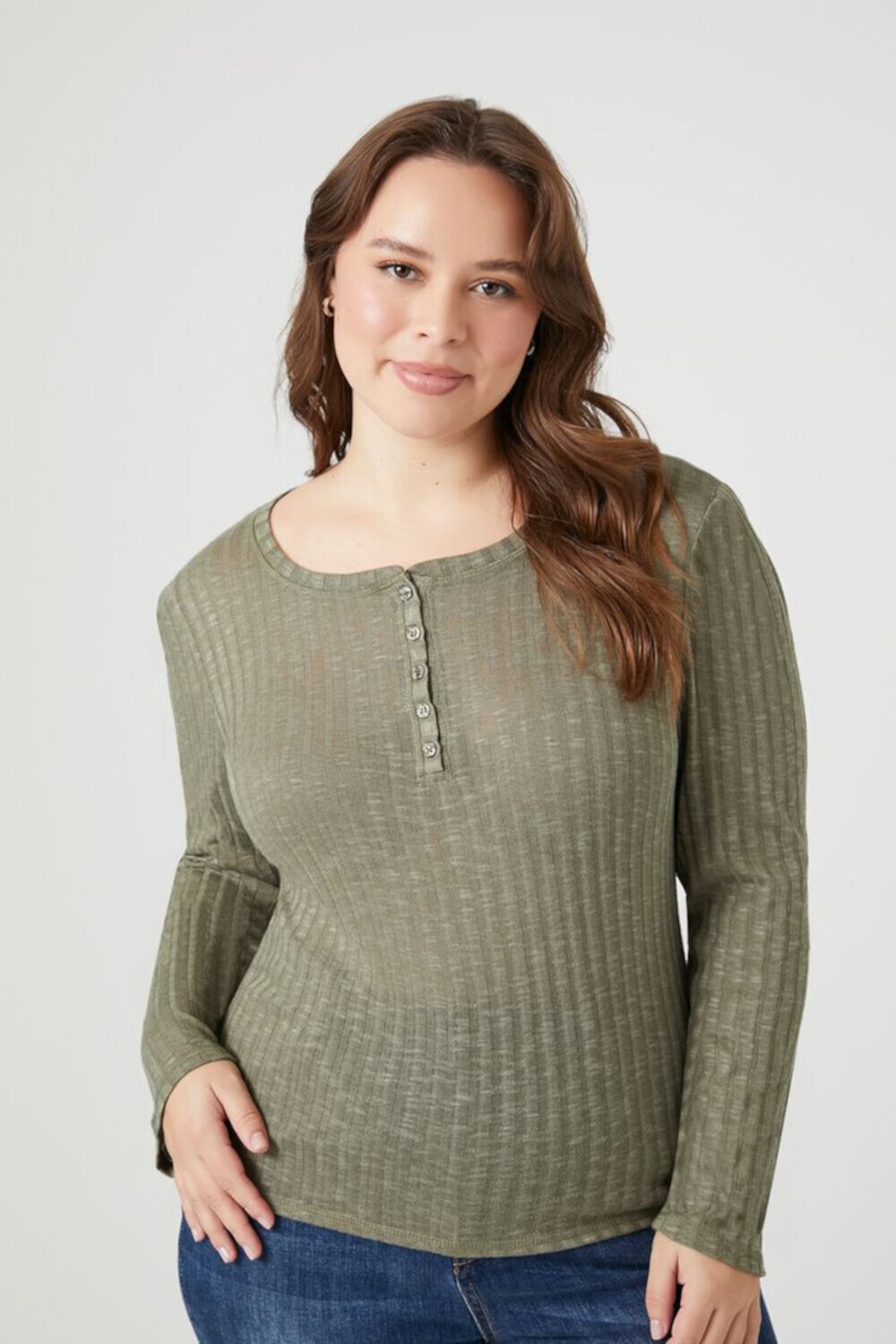 Женские Пуловеры FOREVER21 Plus Size Ribbed Henley Top FOREVER21